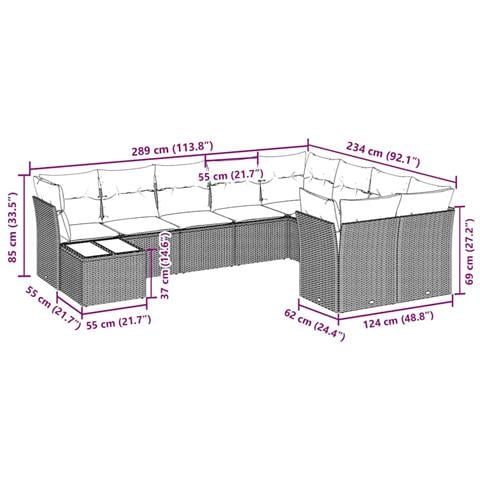Set Divano Giardino 10 pz con Cuscini Grigio Chiaro Polyrattan - Foto 3