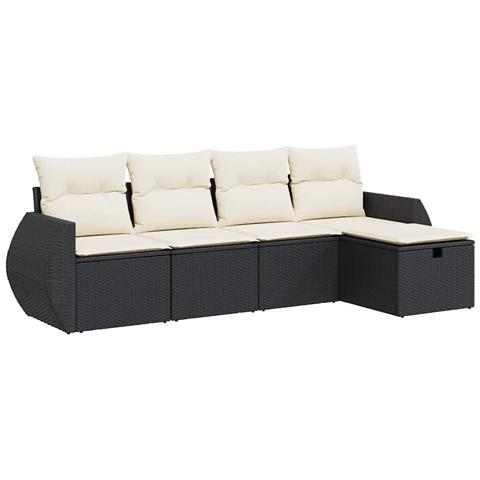 Set Divani da Giardino 5 pz con Cuscini in Polyrattan Nero - Foto 1