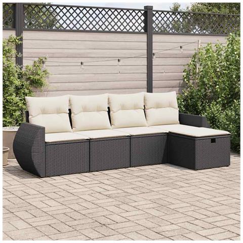 Set Divani da Giardino 5 pz con Cuscini in Polyrattan Nero - Foto 2