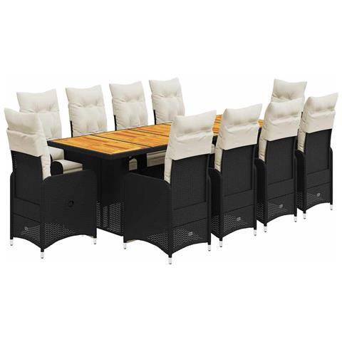 Set da Bistrò da Giardino 11 pz con Cuscini Nero in Polyrattan - Foto 1