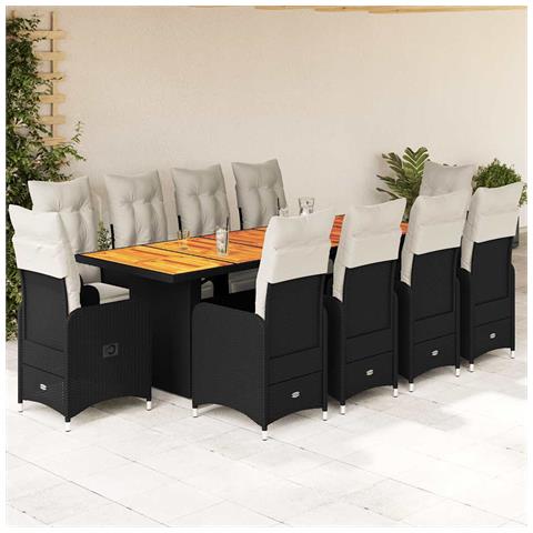 Set da Bistrò da Giardino 11 pz con Cuscini Nero in Polyrattan - Foto 2