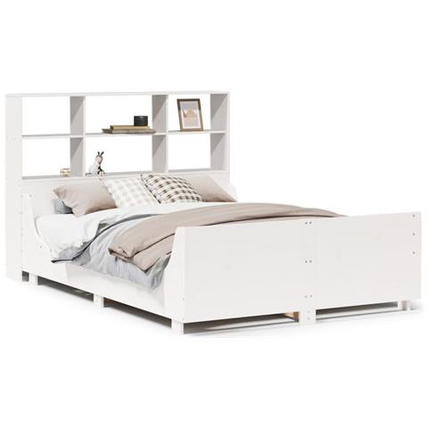 Letto Libreria senza Materasso Bianco 160x200 cm Legno Massello - Foto 1
