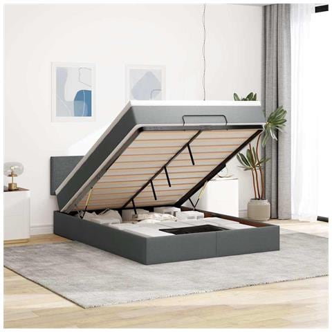 Pouf Letto con Materasso e LED Grigio Scuro 140x190 cm - Foto 2