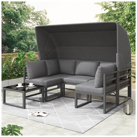 Set Di Sedie A Sdraio Da Giardino, Tavolo Con Tenda Da Sole Set Di 4 Mobili Da Balcone E Da Giardino Mobili Da Giardino Grigio - Foto 2