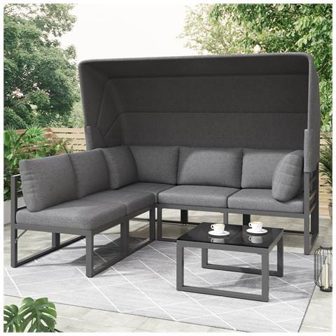 Set Di Sedie A Sdraio Da Giardino, Tavolo Con Tenda Da Sole Set Di 4 Mobili Da Balcone E Da Giardino Mobili Da Giardino Grigio - Foto 1