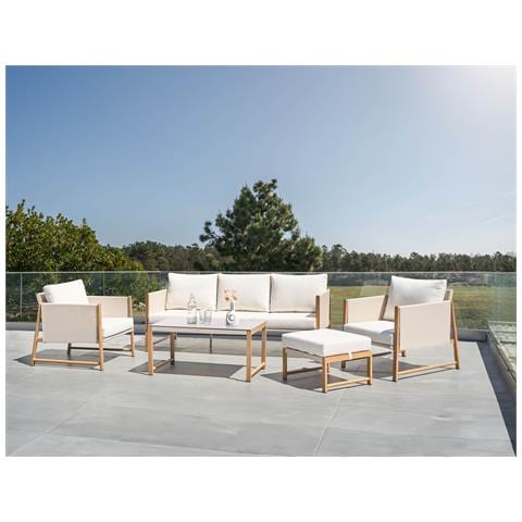 Set Salotto Da Giardino Con Tavolo E Pouf 5 Posti Nola Metallo Beige Chiaro - Foto 1
