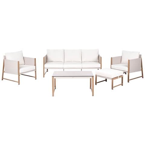 Set Salotto Da Giardino Con Tavolo E Pouf 5 Posti Nola Metallo Beige Chiaro - Foto 2