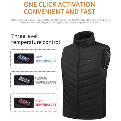 Gilet Riscaldato Usb Nero - 3 Livelli Di Temperatura, Riscaldamento Rapido, Autonomia 10 Ore  5xl - Foto 7