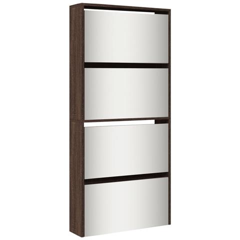 Scarpiera con Specchio a 4 Livelli Rovere Marrone 63x17x134 cm - Foto 1
