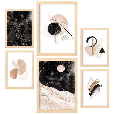 Set Di 6 Stampe Collezione Di Piatti Abstract Dream Con Collage Estetico Per La Decorazione D'interni A3 & A4 Telaio In Legno Chiaro - Foto 1