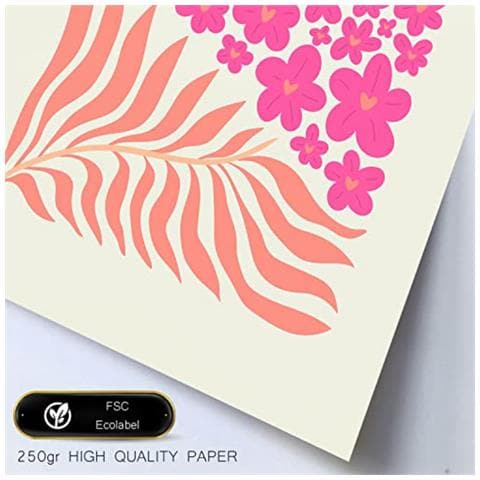 Set Di 6 Stampe Stampe Minimaliste Di Paesaggi E Natura In Stile Floreale Pastello Per L'interior Design A3 & A4 Telaio In Legno Chiaro - Foto 1