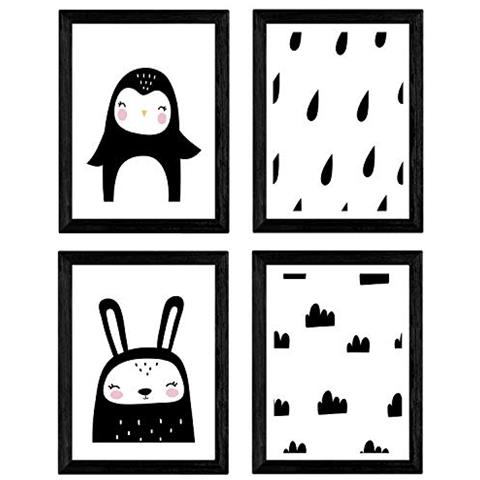 Set Di 4 Stampe Coniglio E Pinguino. Poster Di Animali Senza Cornice A3 - Foto 1