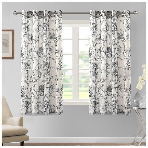 Set Di 2 Tende A Occhielli Con Stampa Effetto Lino - Semi-oscuranti, Design Moderno Xxxl - Foto 2