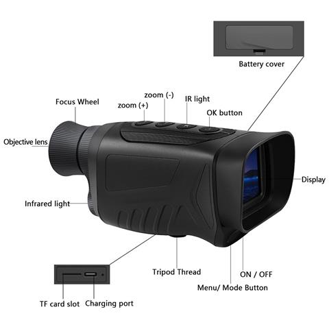 Monocolo Portatile Per Visione Notturna Digitale Uhd 2.5k Con Zoom Ottico 4x E Illuminatore A rarossi Black - Foto 2