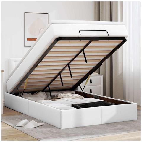 Struttura Letto Pouf con Materasso Bianco 120x200 cm Similpelle - Foto 2