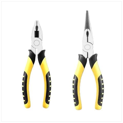 Set Di Pinze Combinate Da 6"" E Pinze A Becchi Lunghi Da 8"" - Manico In Tpr Giallo/nero, Per Lavori Domestici Ed Elettrici - Foto 1