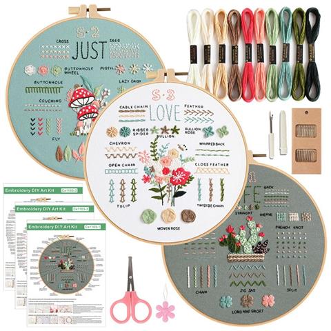 Set Di 3 Kit Di Ricamo A Mano Fai Da Te: Facile Per Principianti Con Motivi, Telaio E Fili - Foto 1