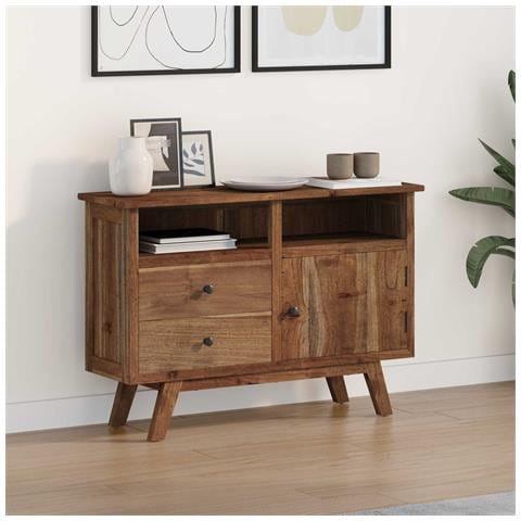 Credenza Naturale 100 x 30 x 68 cm Legno di teak solido - Foto 2