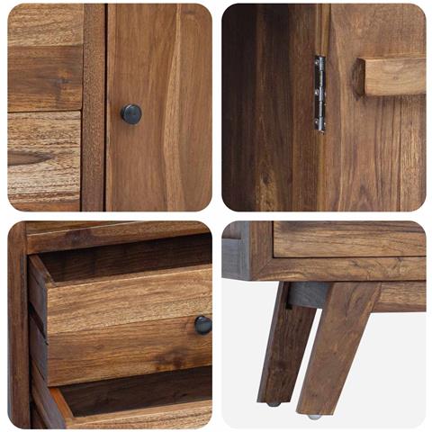 Credenza Naturale 100 x 30 x 68 cm Legno di teak solido - Foto 9
