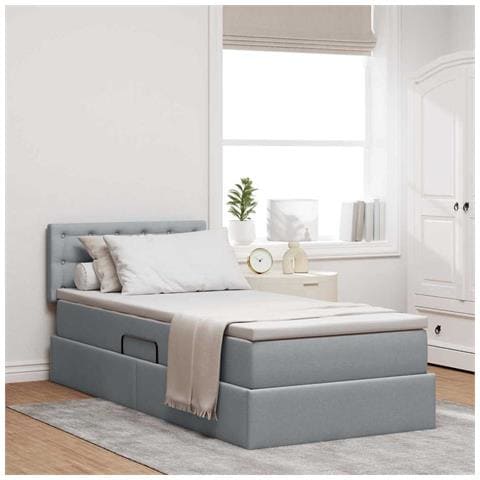 Letto con contenitore e LED Grigio chiaro 100 x 200 cm Tessuto - Foto 2