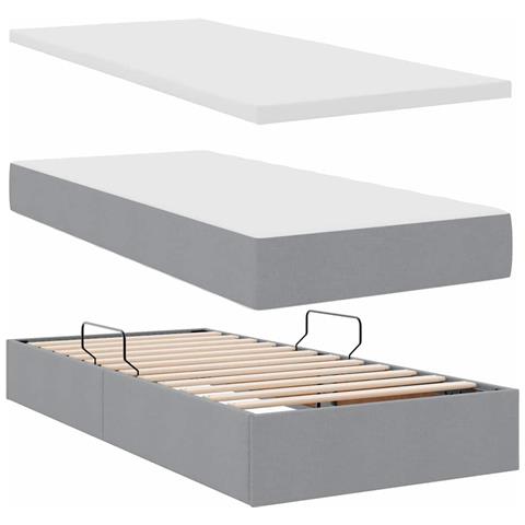 Letto con contenitore e LED Grigio chiaro 100 x 200 cm Tessuto - Foto 9