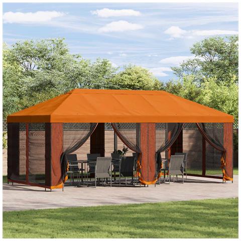 Gazebo da giardino 6 x 3 m Arancione Poliestere e Acciaio 190 - Foto 2