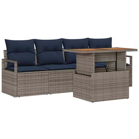 Set Divano da Giardino con cuscino 5 pcs grigio e blu navy - Foto 1