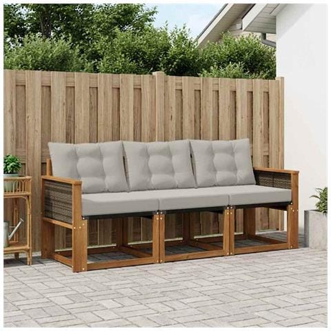 Set di divani da esterno 3 pcs Naturale e Grigio Chiaro - Foto 2