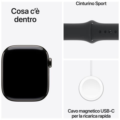 Watch Series 10 Serie 10 GPS + Cellular 42mm Cassa in Titanio color Ardesia con Nero Sport Band - M /L - Foto 10