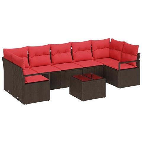 Set Divano da Giardino 8 pcs Beige e Rosso polyrattan - Foto 1