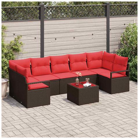 Set Divano da Giardino 8 pcs Beige e Rosso polyrattan - Foto 2