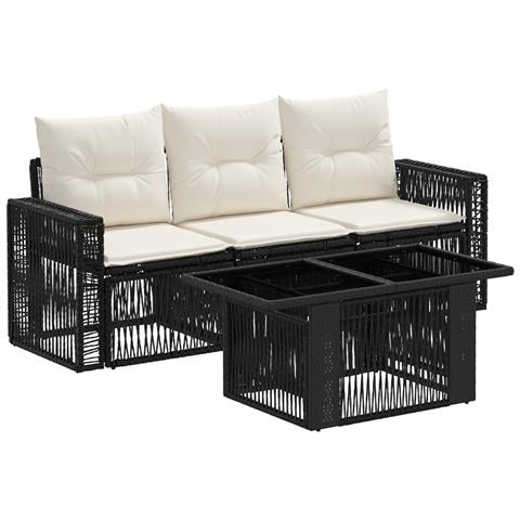 Set Divano da Giardino 4 pz Nero e Bianco Crema polyrattan - Foto 1
