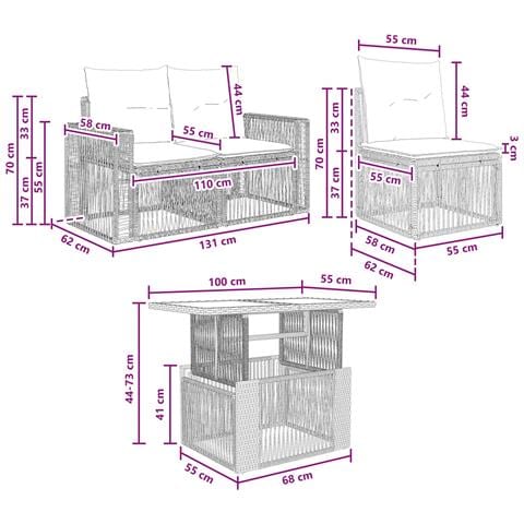 Set Divano da Giardino 4 pz Nero e Bianco Crema polyrattan - Foto 10