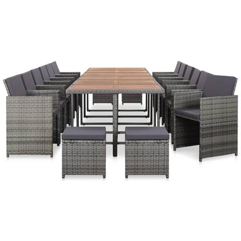 Set Da Pranzo Da Giardino 17 Pz E Cuscini Polyrattan Antracite - Foto 1