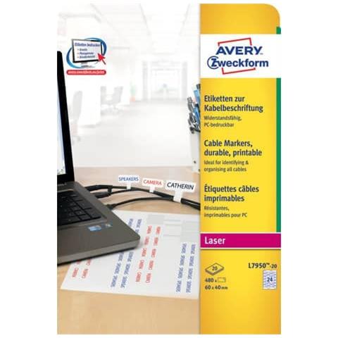 Etichette In Poliestere Per Cavi 60x40 Mm Laser 24 Et. / foglio Conf. 20 Fogli - L7950-20 - Foto 1