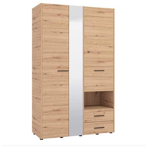 Armadio 2 Ante 2 Cassetti Con Specchio Di Design Moderno Industrial Cm 127,5 X 55 X 205,5 H - Foto 1