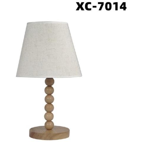 Trade Shop - Lampada Tavolo Con Base In Legno Con Motivo Paralume Bianco Attacco E27 Xc-7014 - Foto 1