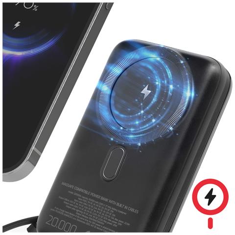 Powerbank Magsafe 20000mah Cavi Usb-c + Lightning Schermo Lcd, Nero - Foto 2