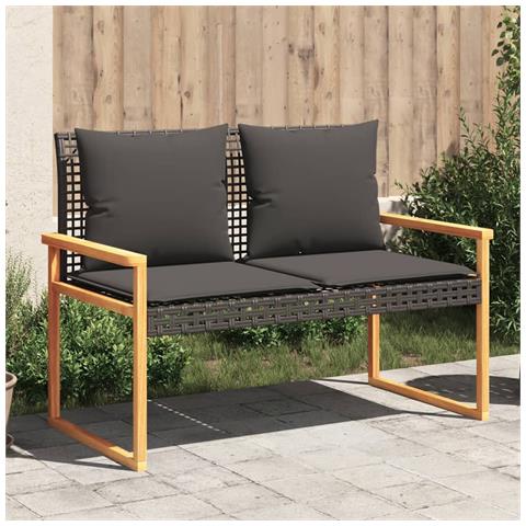 Panca Da Giardino Con Cuscino Nera In Polyrattan E Legno Acacia - Foto 2