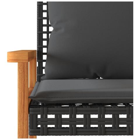 Panca Da Giardino Con Cuscino Nera In Polyrattan E Legno Acacia - Foto 10
