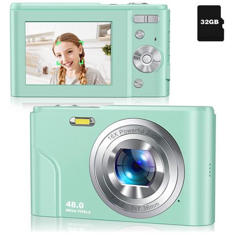 Fotocamera Digitale Da 48 Mp, Fhd 1080p, Zoom 16x, Scheda Di Memoria Da 32 Gb Green - Foto 1