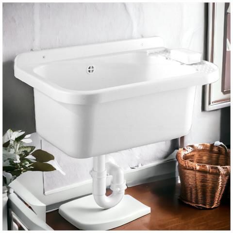 Lavabo Lavandino In Resina A Parete Per Esterno 50x35x25 Cm Con Kit Completo Basin Garofalo - Foto 2