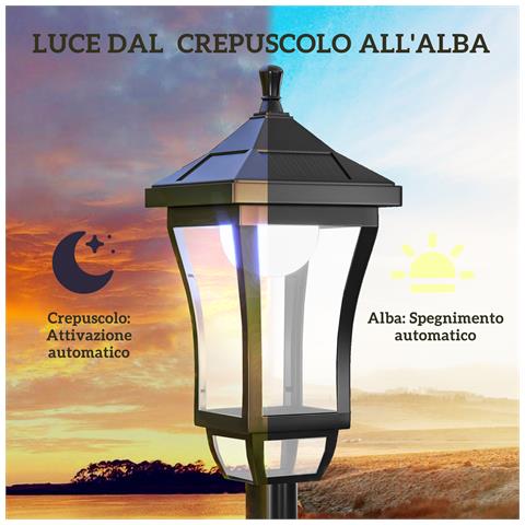 Lampione da Giardino con 6h Autonomia e Ancoraggio a Terra, in ABS e Policarbonato, 15x15x127 cm, Nero - Foto 2