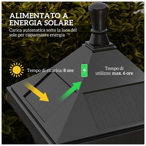 Lampione da Giardino con 6h Autonomia e Ancoraggio a Terra, in ABS e Policarbonato, 15x15x127 cm, Nero - Foto 6