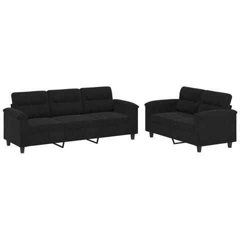 Set Divani 2 Pz Con Cuscini Nero In Tessuto Microfibra - Foto 2