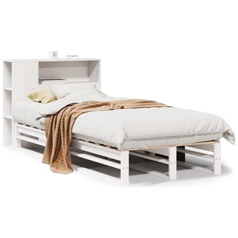 Letto Libreria Senza Materasso Bianco 75x190 Cm Legno Massello - Foto 2