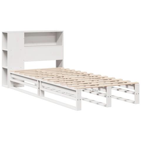 Letto Libreria Senza Materasso Bianco 75x190 Cm Legno Massello - Foto 3