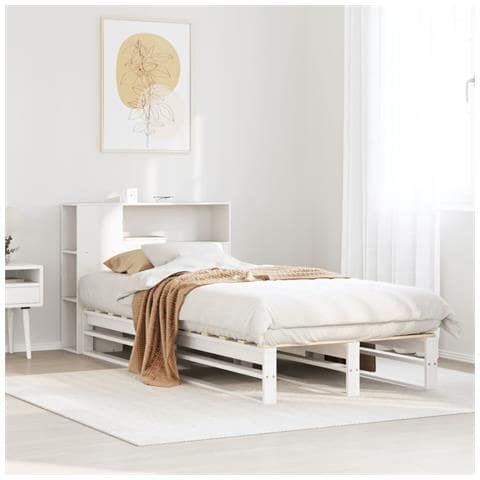 Letto Libreria Senza Materasso Bianco 75x190 Cm Legno Massello - Foto 1