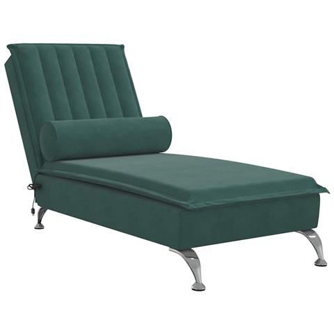 Chaise Longue Massaggi Con Capezzale Verde Scuro In Velluto - Foto 1