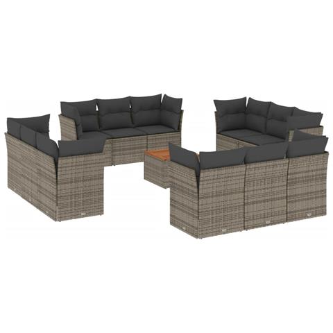 Lusso Casadino -  Set Divani Da Giardino 13 Pz Con Cuscini Grigio In Polyrattan - Foto 1